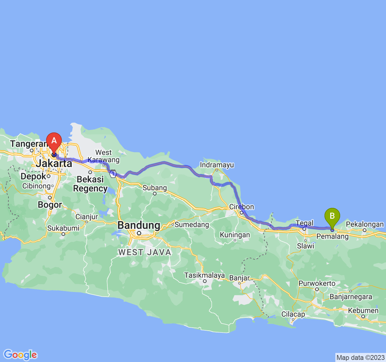 rute perjalanan Jakarta-Kab. Pemalang