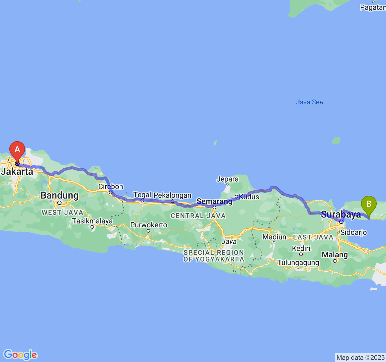 rute perjalanan Jakarta-Kab. Sampang