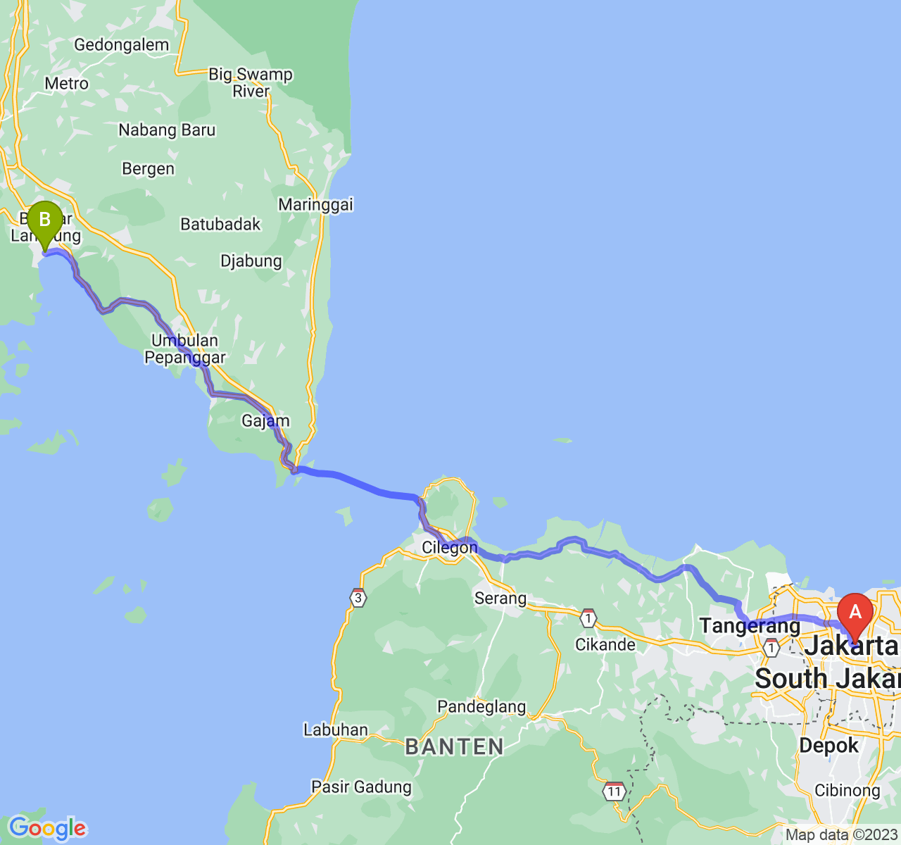 rute perjalanan Jakarta-Kota Bandar Lampung