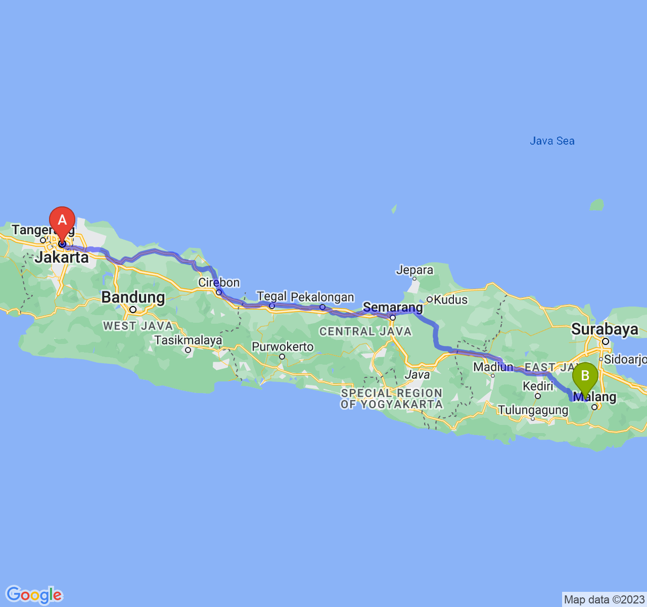 rute perjalanan Jakarta-Kota Batu