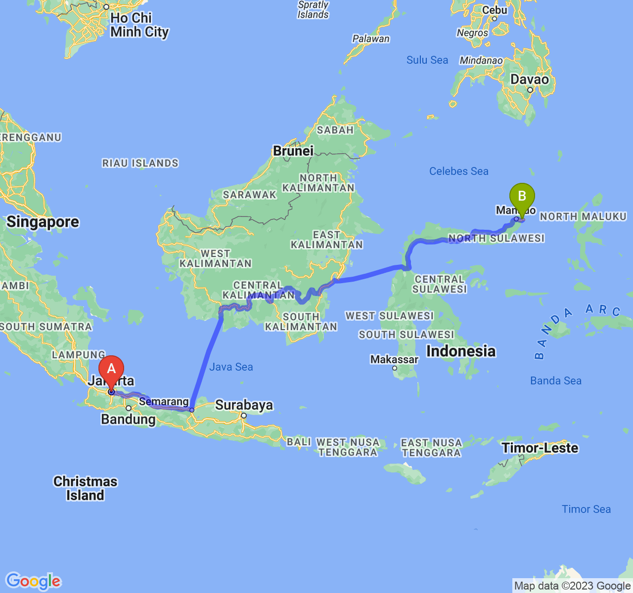 rute perjalanan Jakarta-Kota Bitung