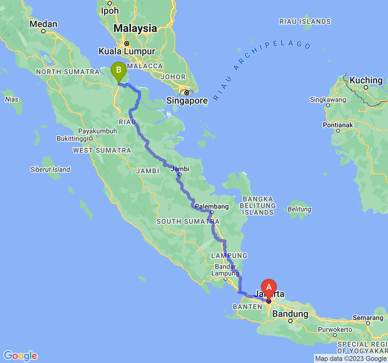 rute perjalanan Jakarta-Kota Dumai