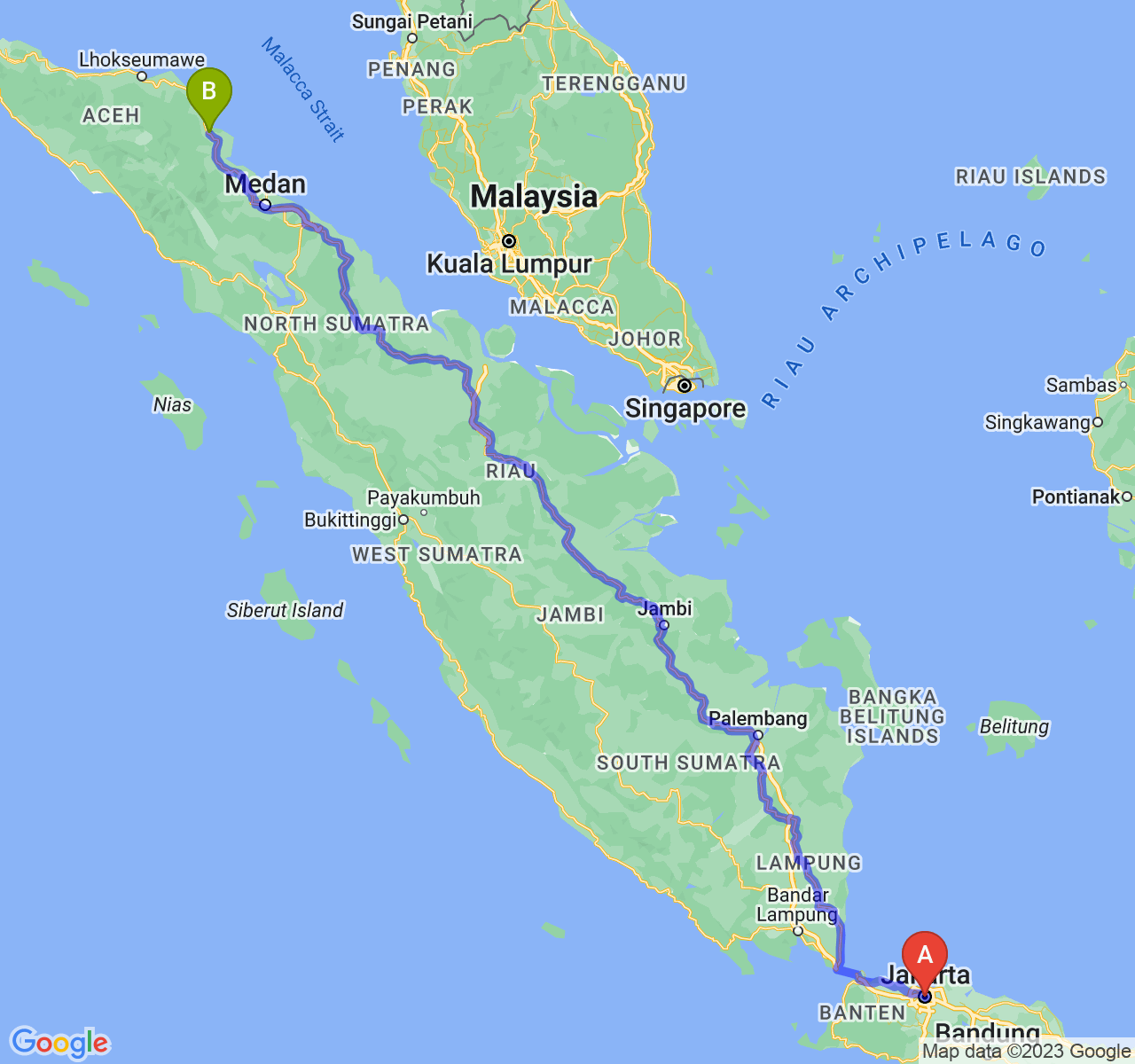 rute perjalanan Jakarta-Kota Langsa