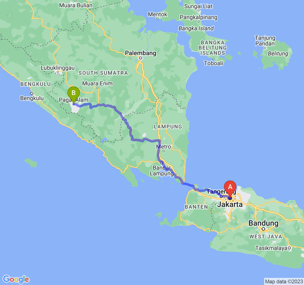 rute perjalanan Jakarta-Kota Pagar Alam