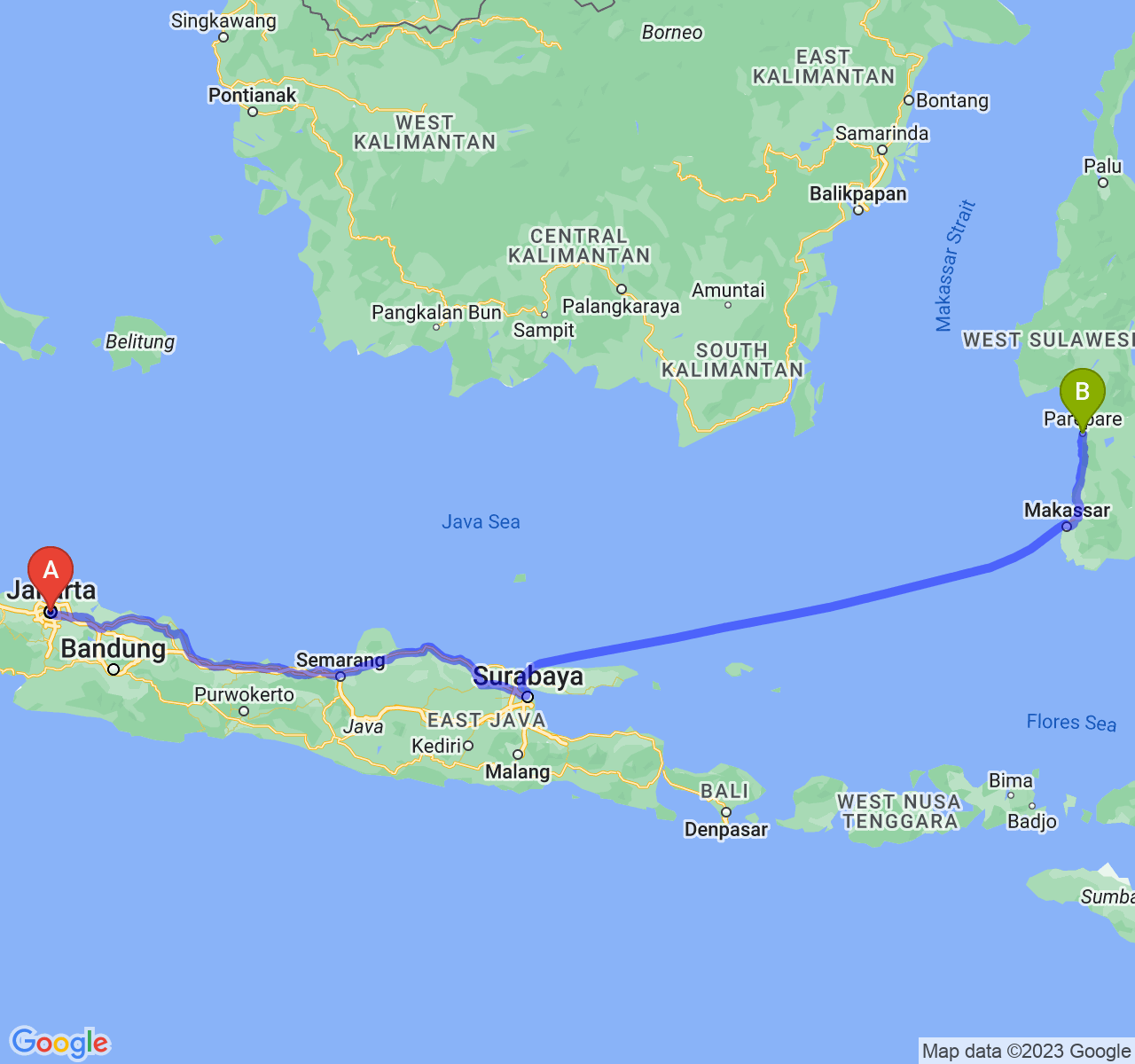 rute perjalanan Jakarta-Kota Parepare