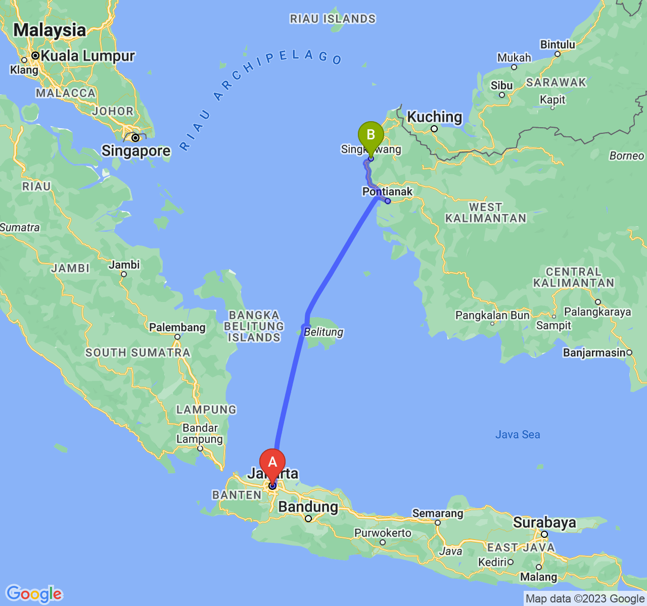 rute perjalanan Jakarta-Kota Singkawang