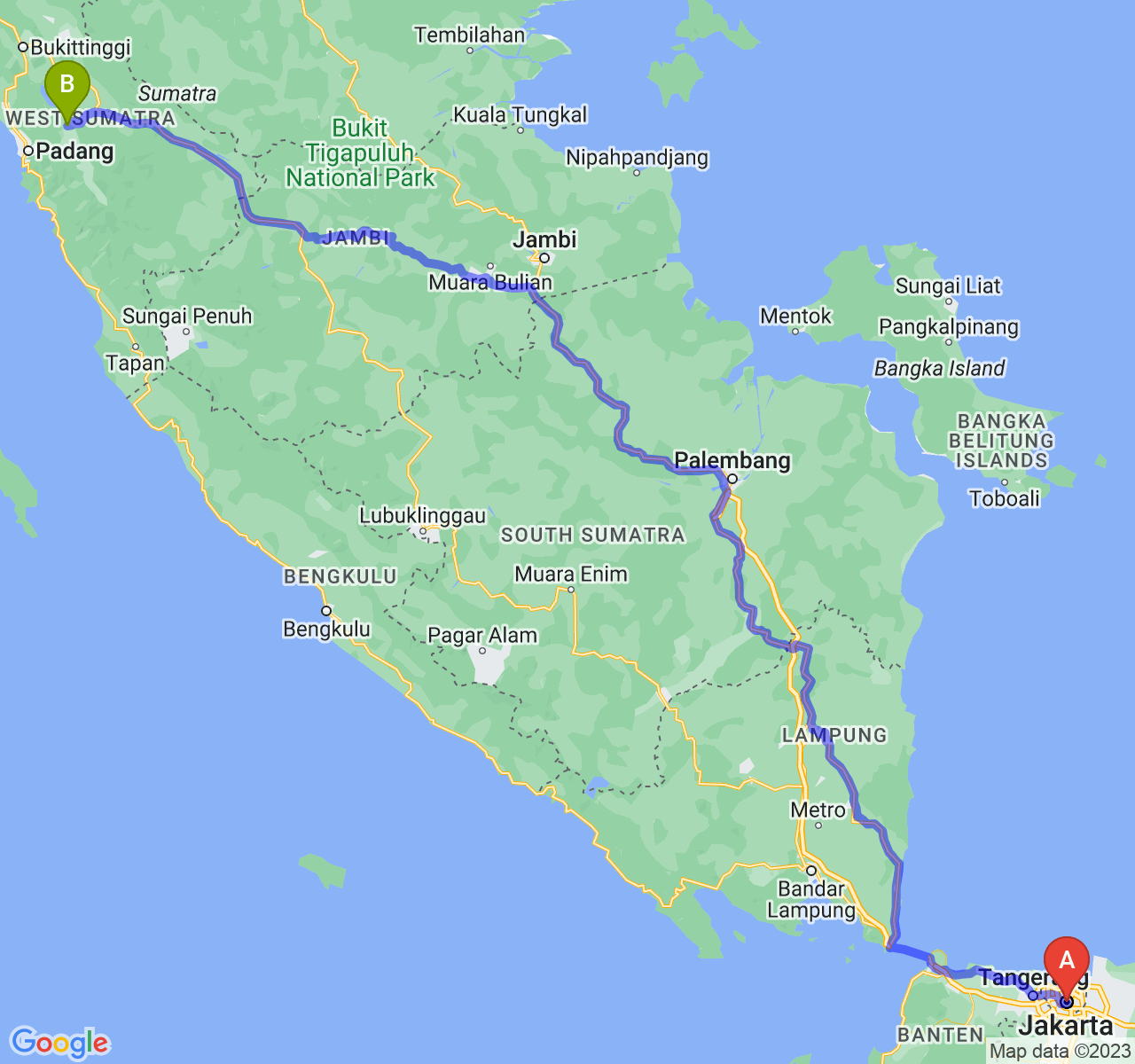 rute perjalanan Jakarta-Kota Solok