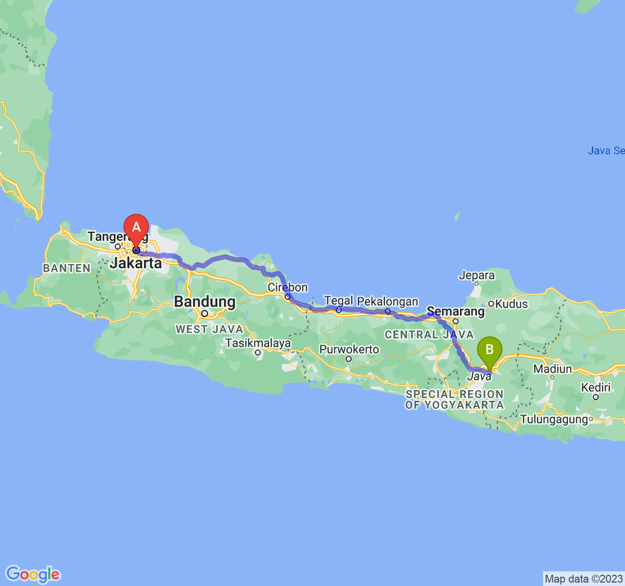 rute perjalanan Jakarta-Kota Surakarta