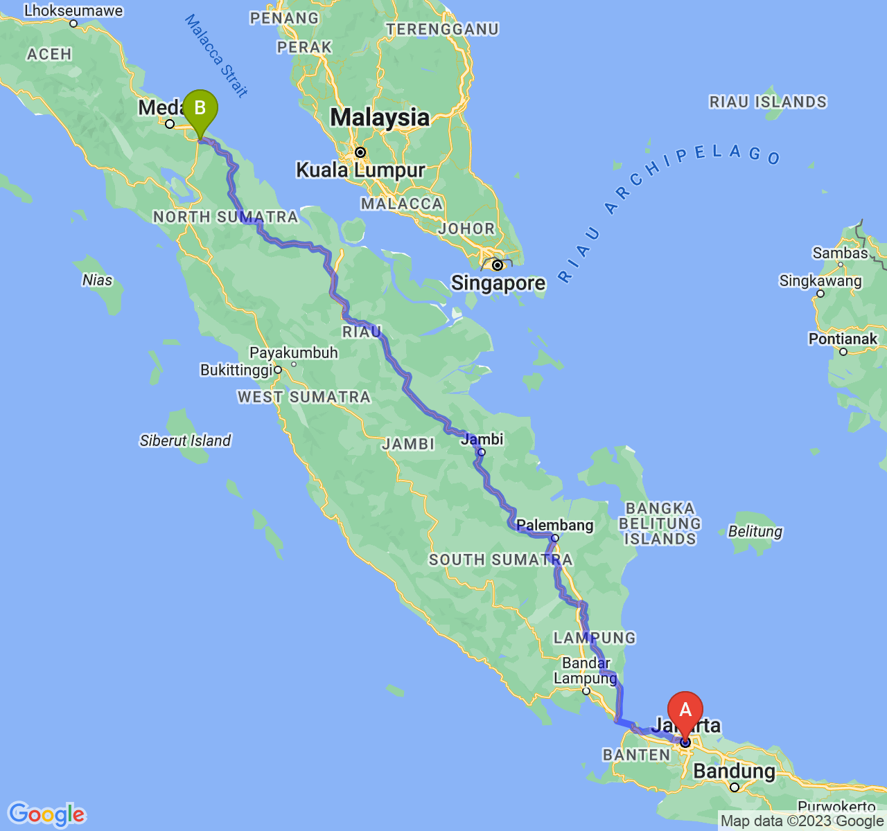rute perjalanan Jakarta-Kota Tebing Tinggi