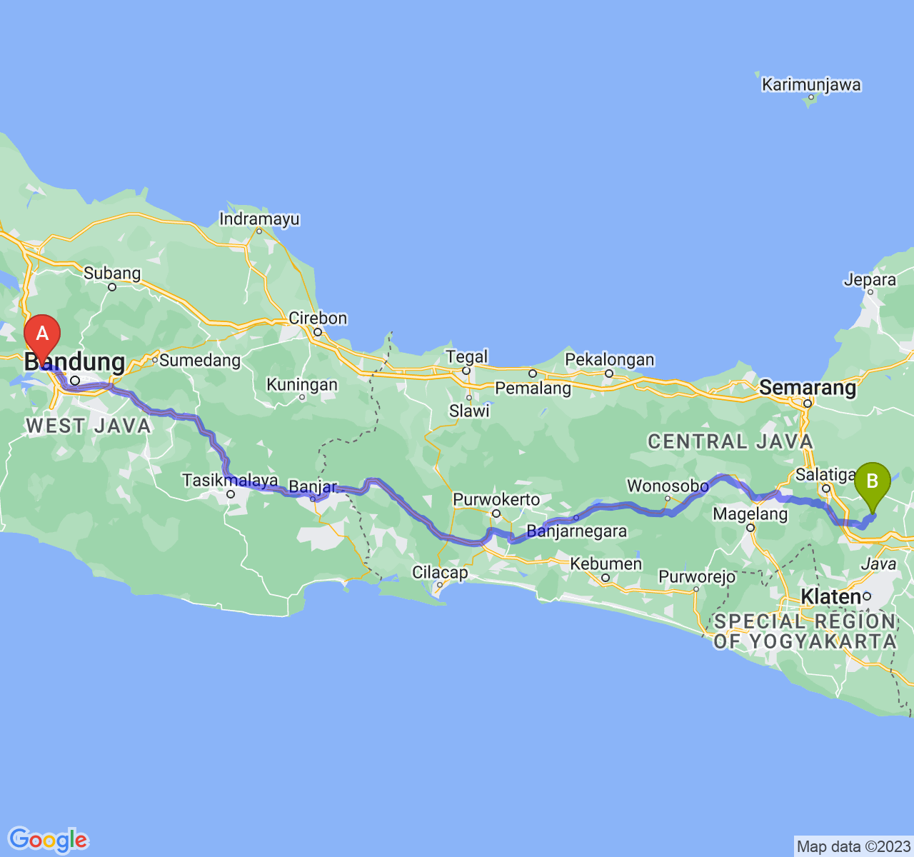 rute perjalanan Kab. Bandung Barat-Kab. Boyolali