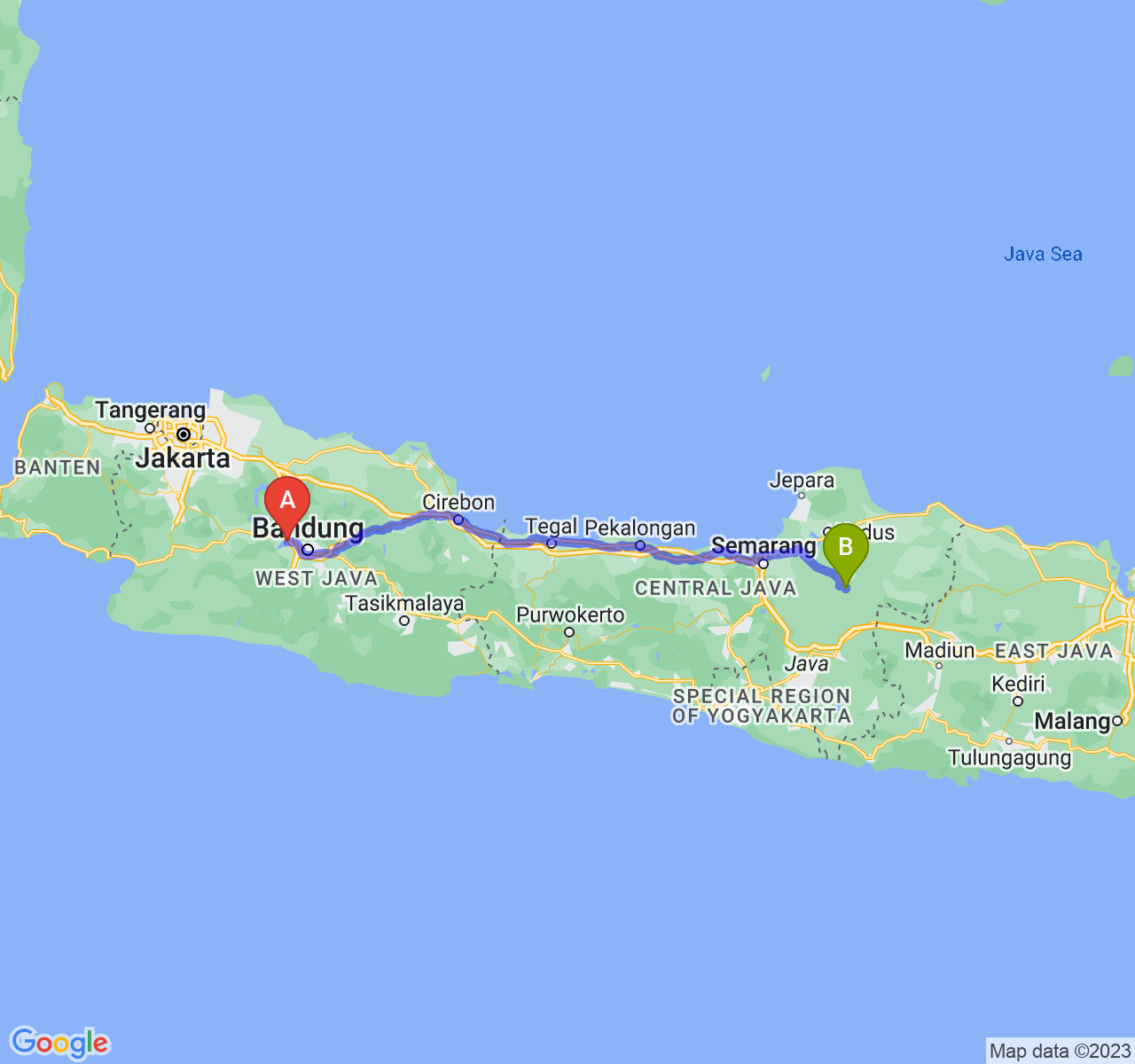 rute perjalanan Kab. Bandung Barat-Kab. Grobogan