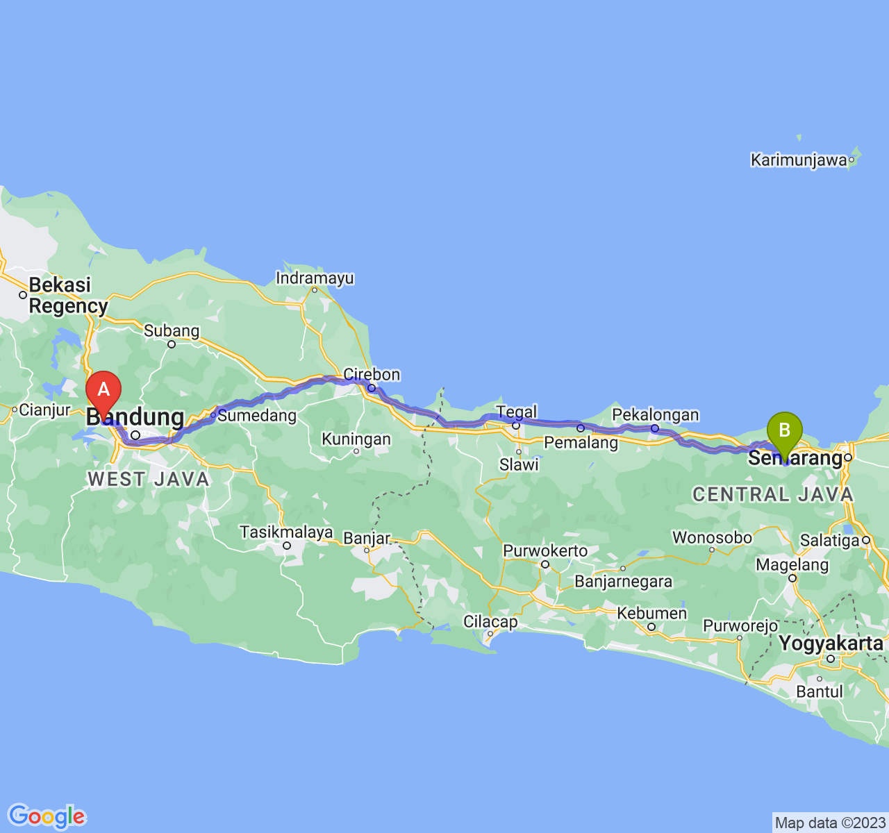 rute perjalanan Kab. Bandung Barat-Kab. Kendal