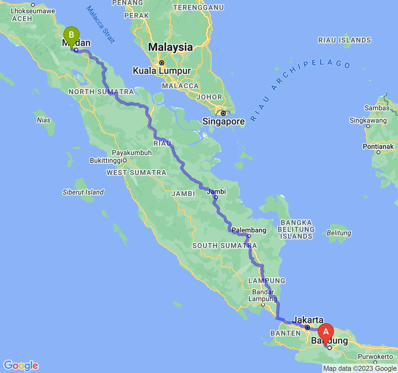 rute perjalanan Kab. Bandung Barat-Kota Binjai