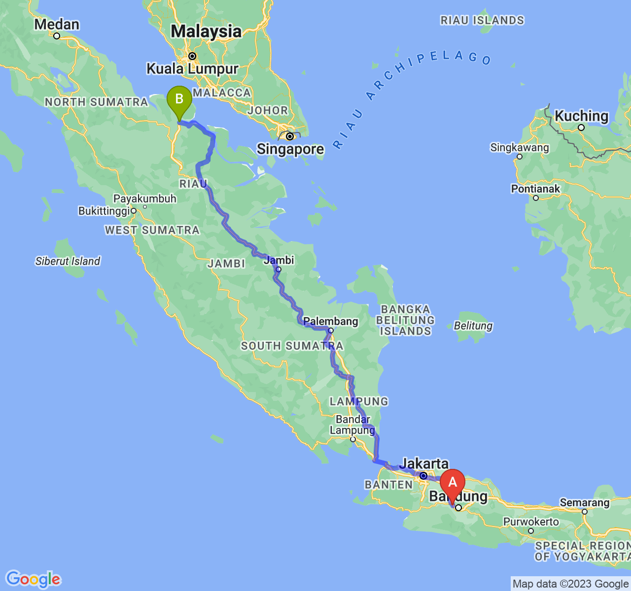 rute perjalanan Kab. Bandung Barat-Kota Dumai