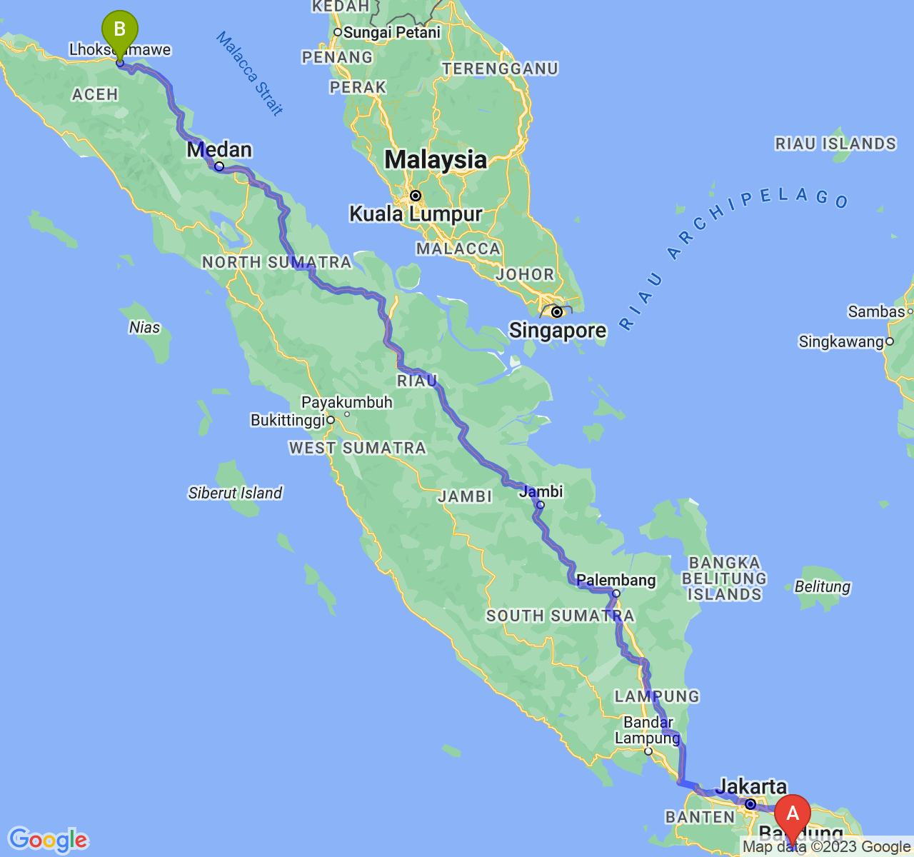 rute perjalanan Kab. Bandung Barat-Kota Lhokseumawe