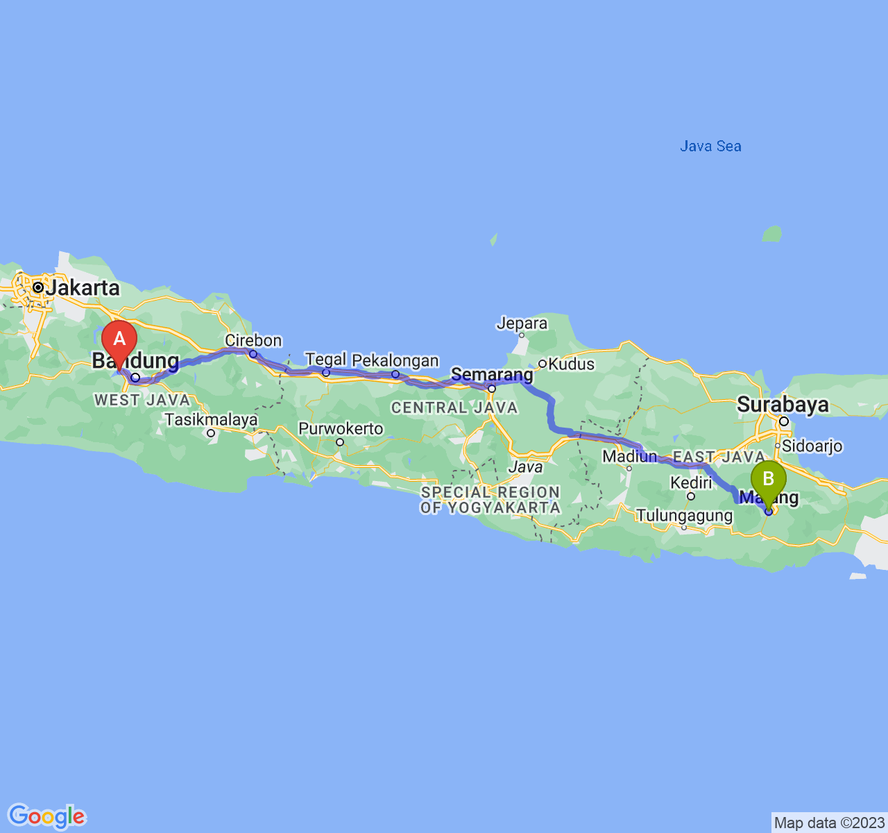 rute perjalanan Kab. Bandung Barat-Kota Malang