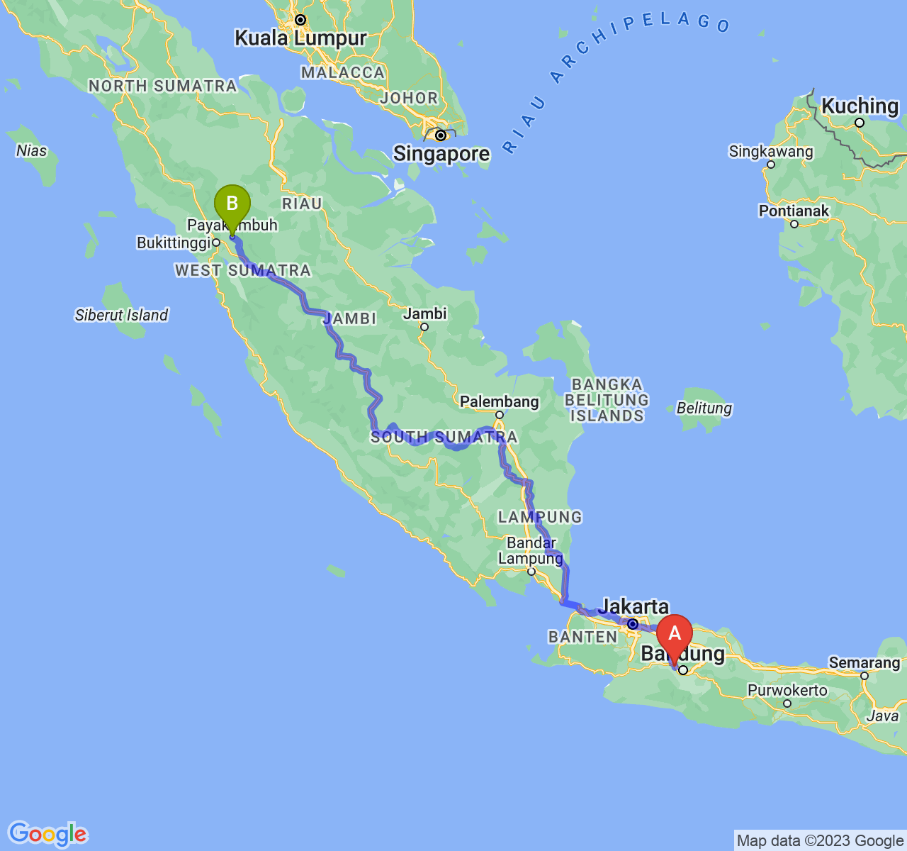 rute perjalanan Kab. Bandung Barat-Kota Payakumbuh