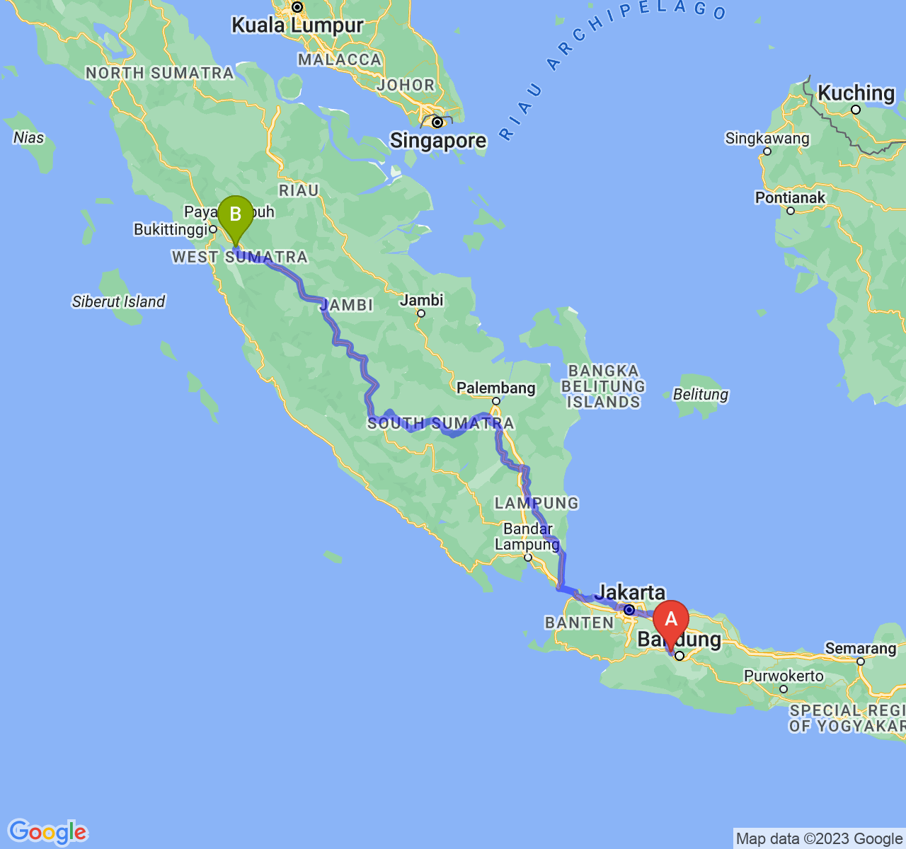 rute perjalanan Kab. Bandung Barat-Kota Sawah Lunto