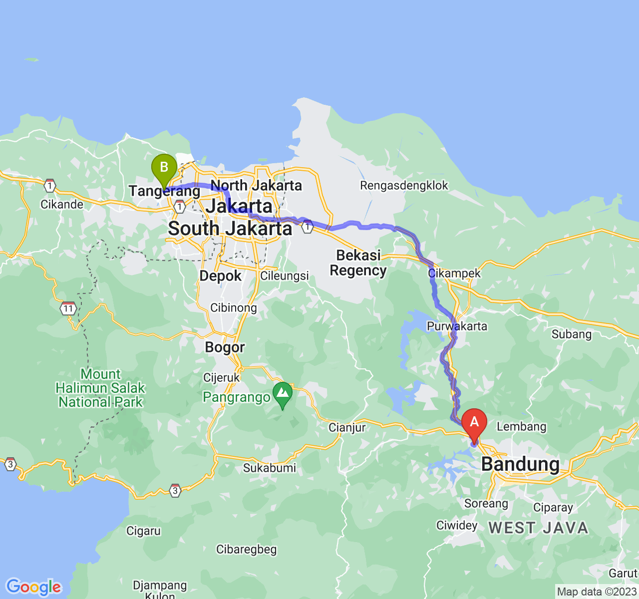 rute perjalanan Kab. Bandung Barat-Kota Tangerang