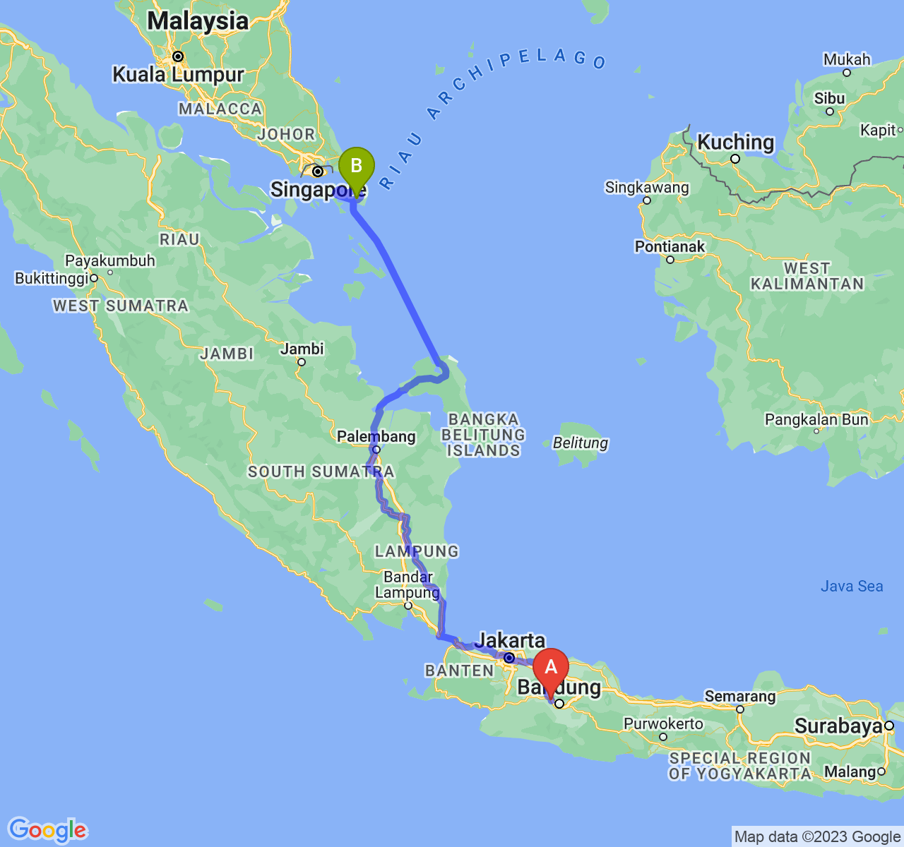 rute perjalanan Kab. Bandung Barat-Kota Tanjungpinang