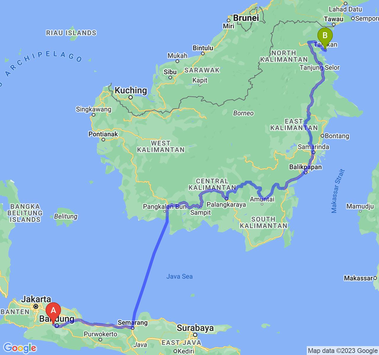 rute perjalanan Kab. Bandung Barat-Kota Tarakan