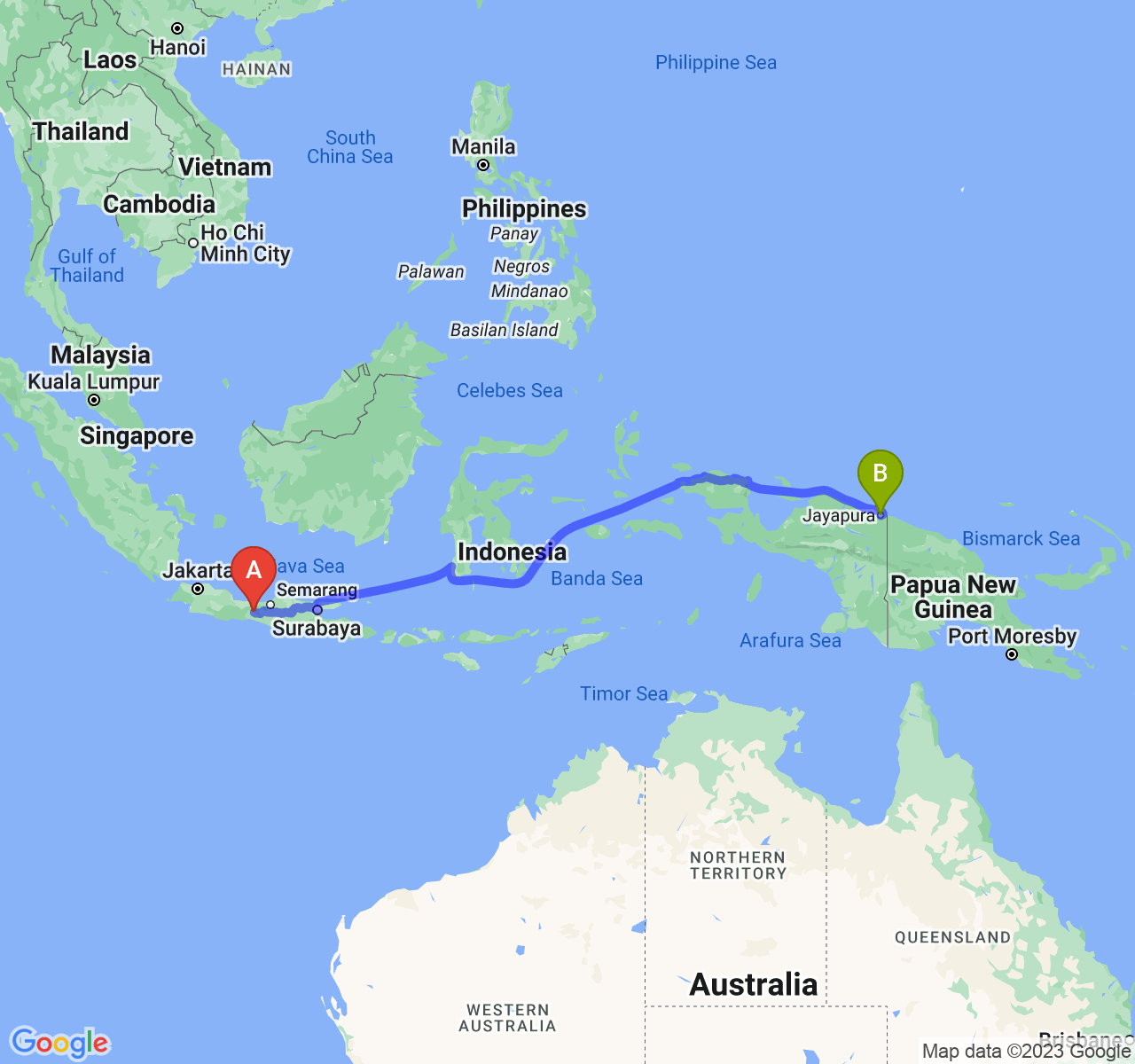 rute perjalanan Kab. Banjarnegara-Kota Jayapura