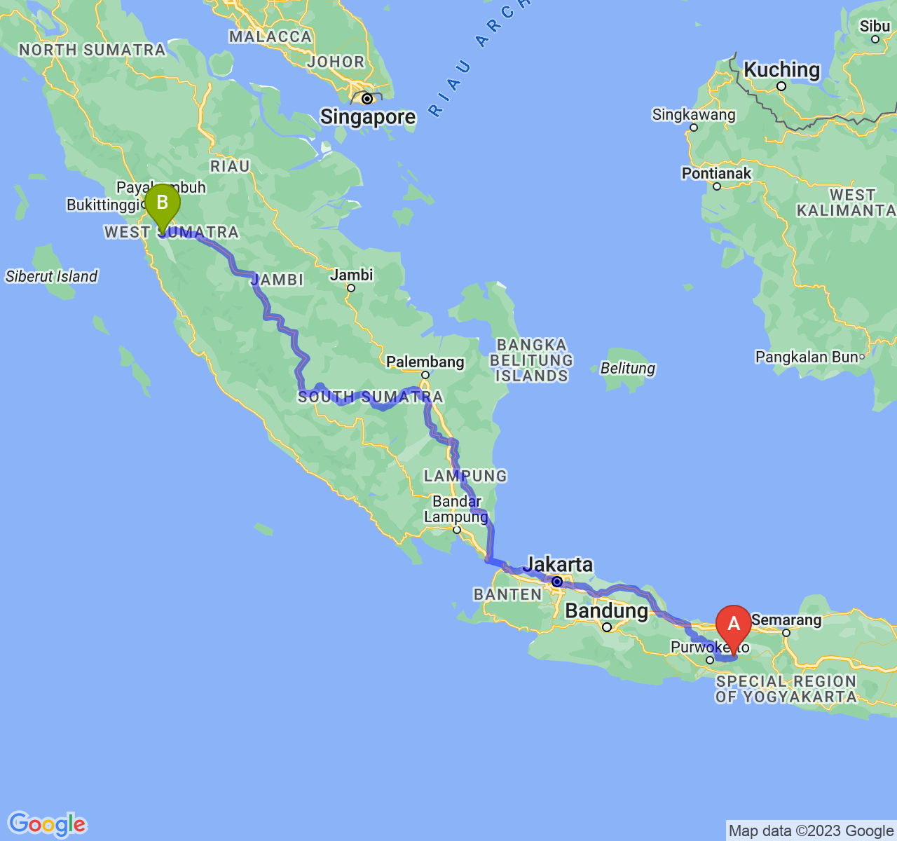 rute perjalanan Kab. Banjarnegara-Kota Solok