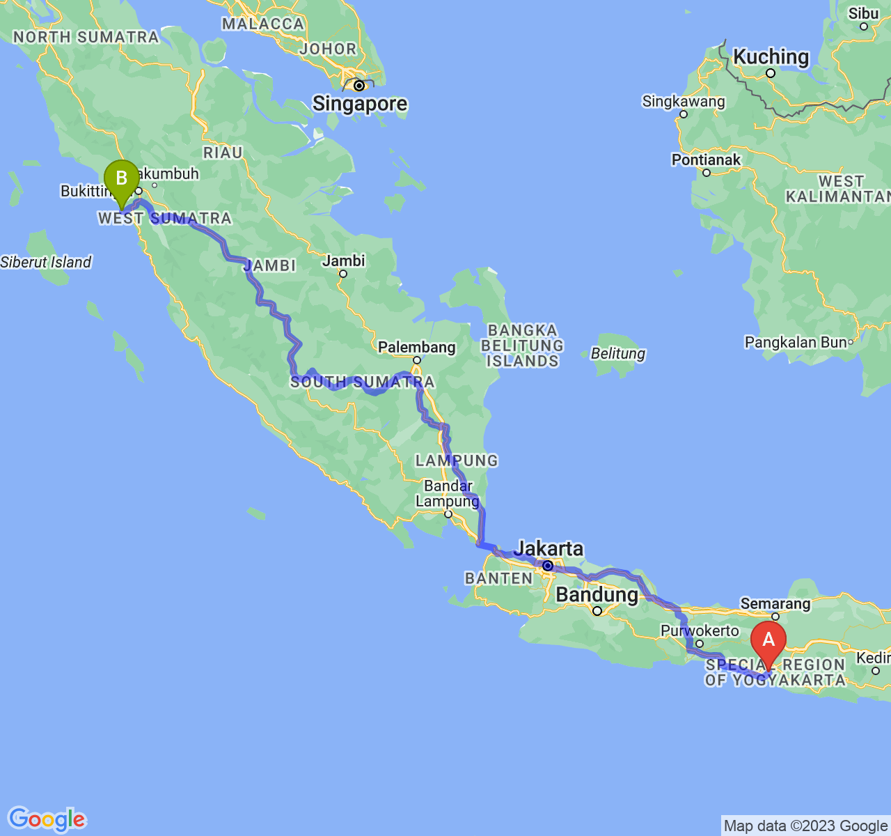 rute perjalanan Kab. Bantul-Kota Pariaman