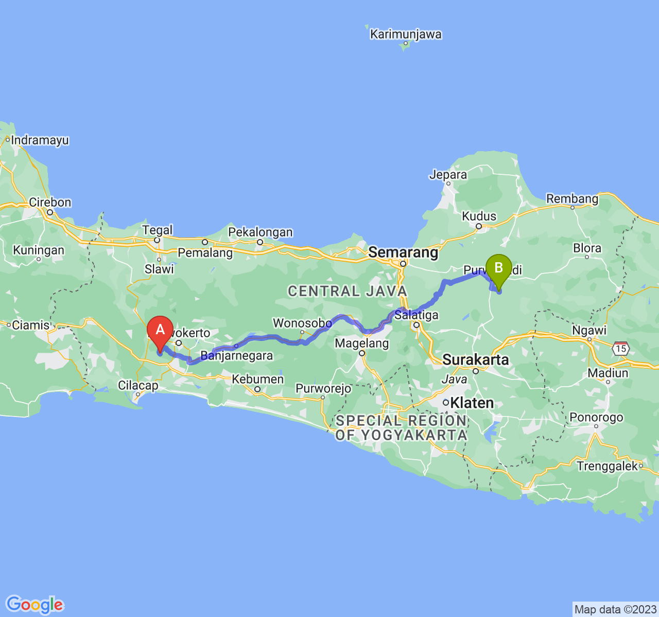 rute perjalanan Kab. Banyumas-Kab. Grobogan