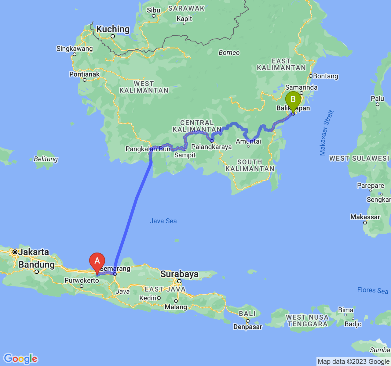 rute perjalanan Kab. Batang-Kota Balikpapan