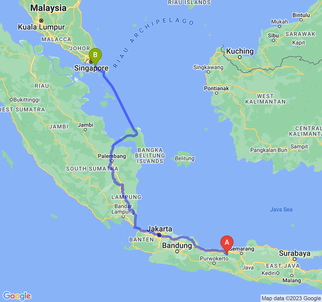 rute perjalanan Kab. Batang-Kota Batam