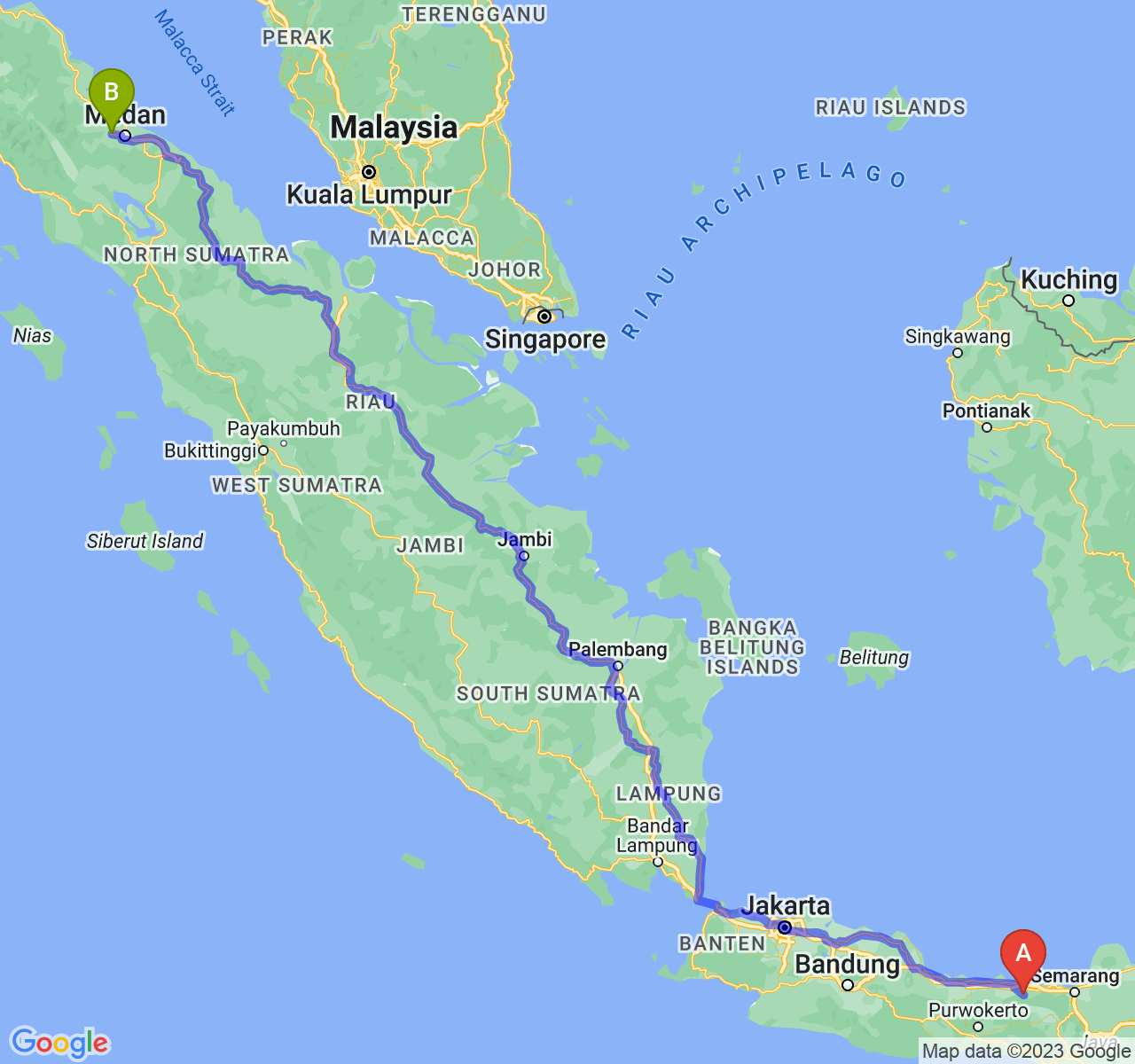 rute perjalanan Kab. Batang-Kota Binjai