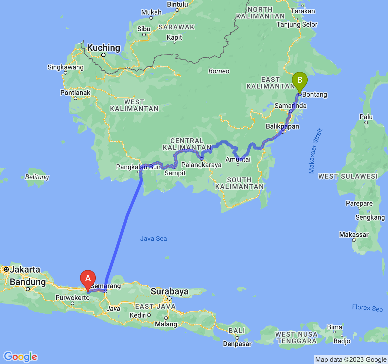 rute perjalanan Kab. Batang-Kota Bontang