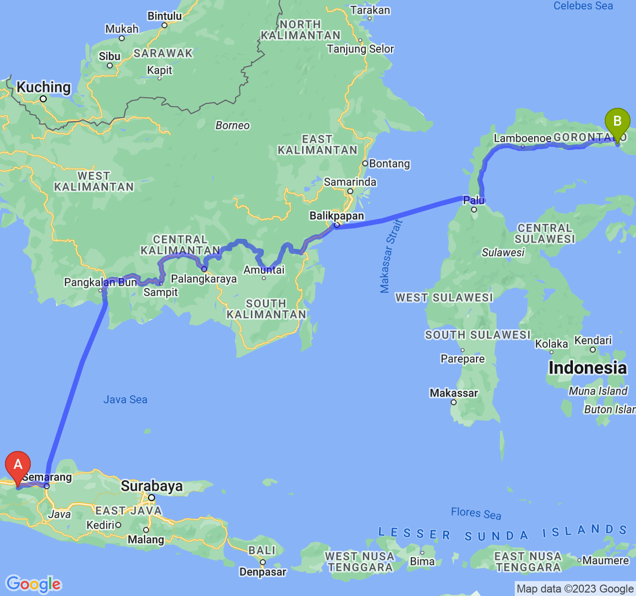 rute perjalanan Kab. Batang-Kota Gorontalo