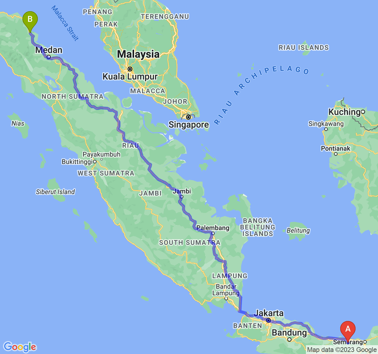 rute perjalanan Kab. Batang-Kota Langsa