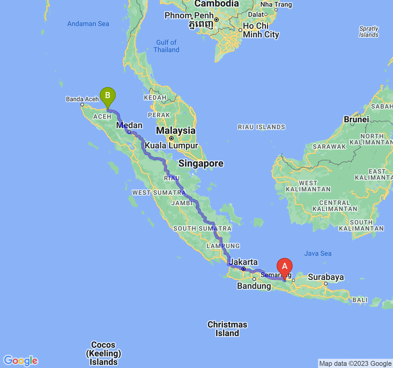 rute perjalanan Kab. Batang-Kota Lhokseumawe