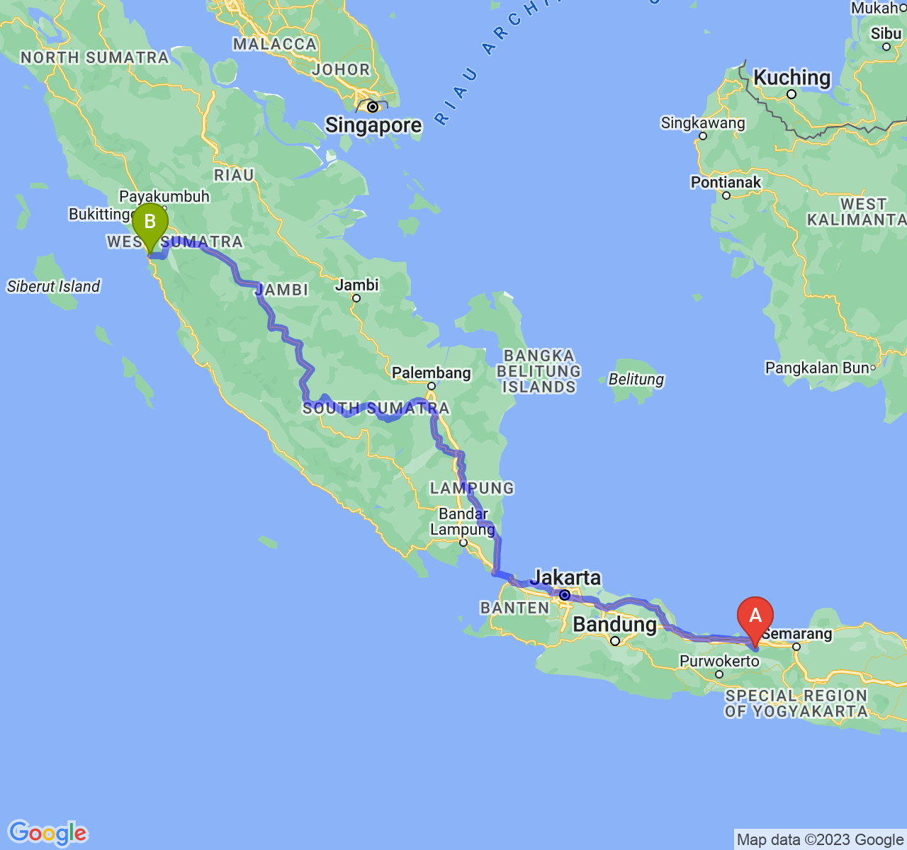 rute perjalanan Kab. Batang-Kota Padang