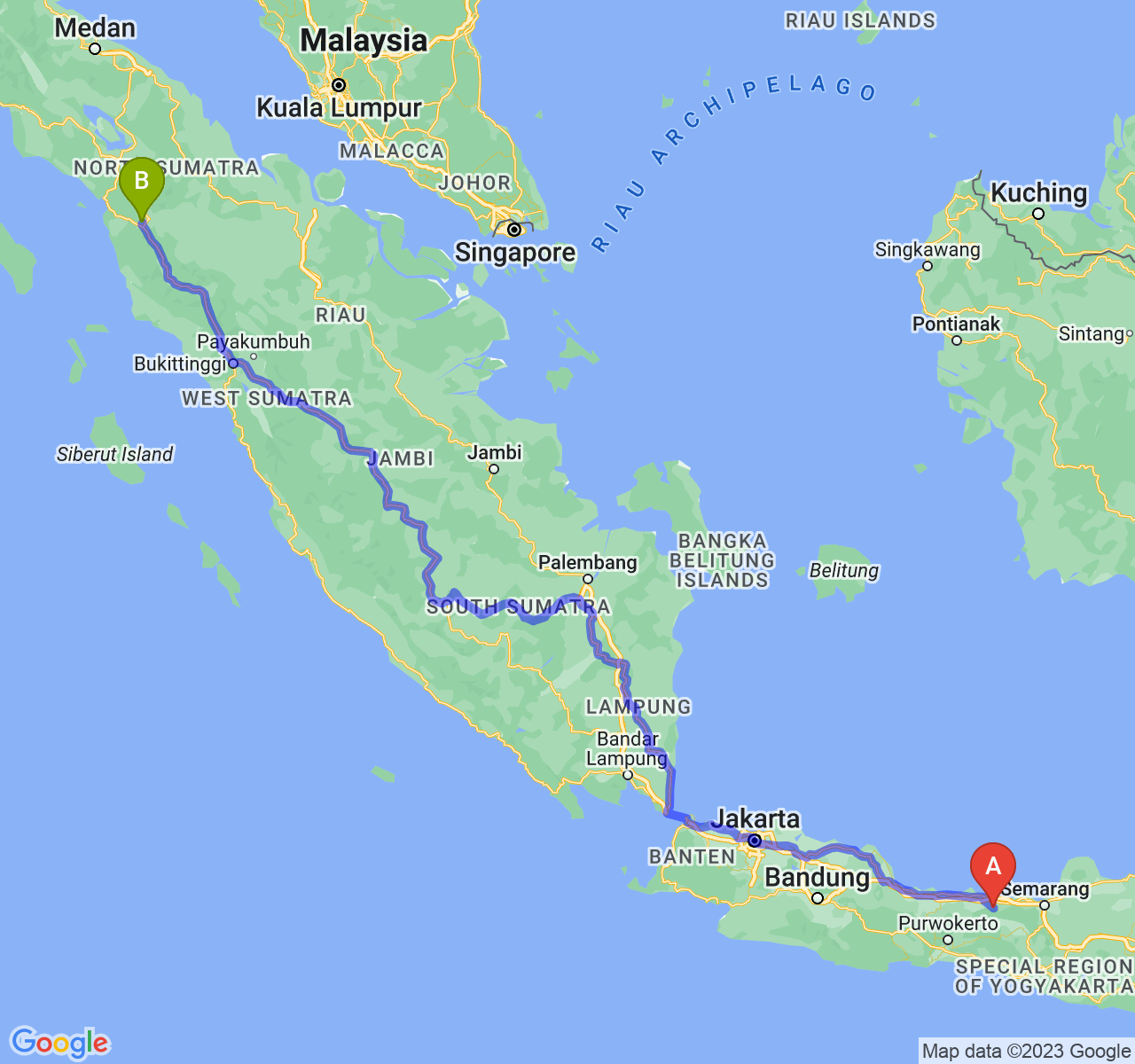 rute perjalanan Kab. Batang-Kota Padang Sidimpuan