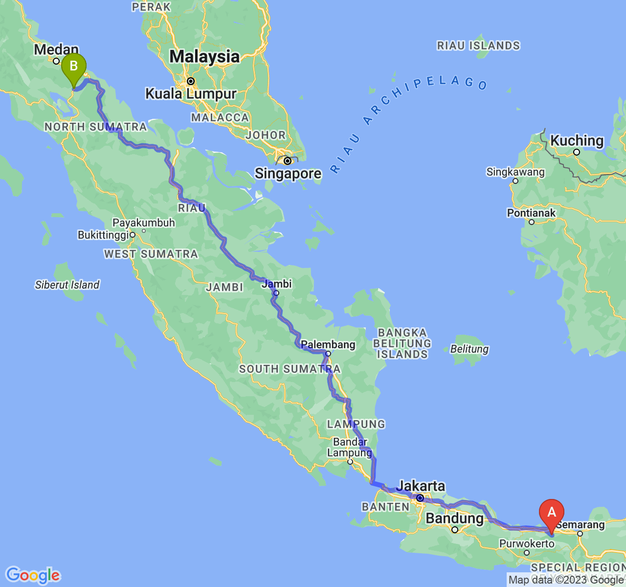 rute perjalanan Kab. Batang-Kota Pematangsiantar