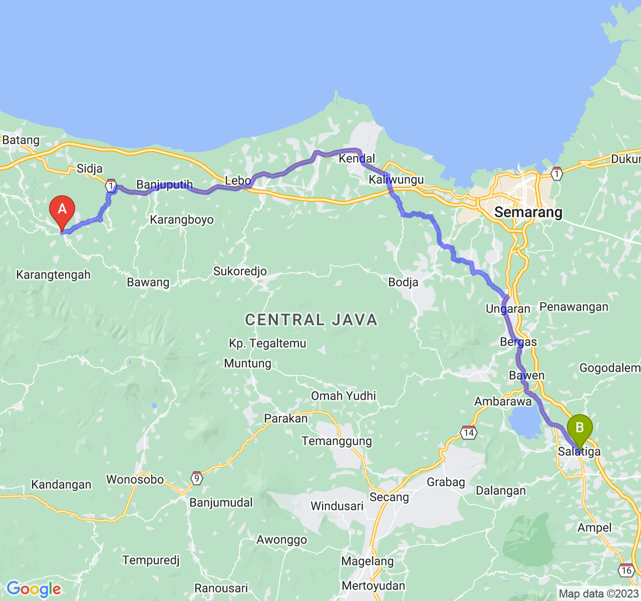 rute perjalanan Kab. Batang-Kota Salatiga