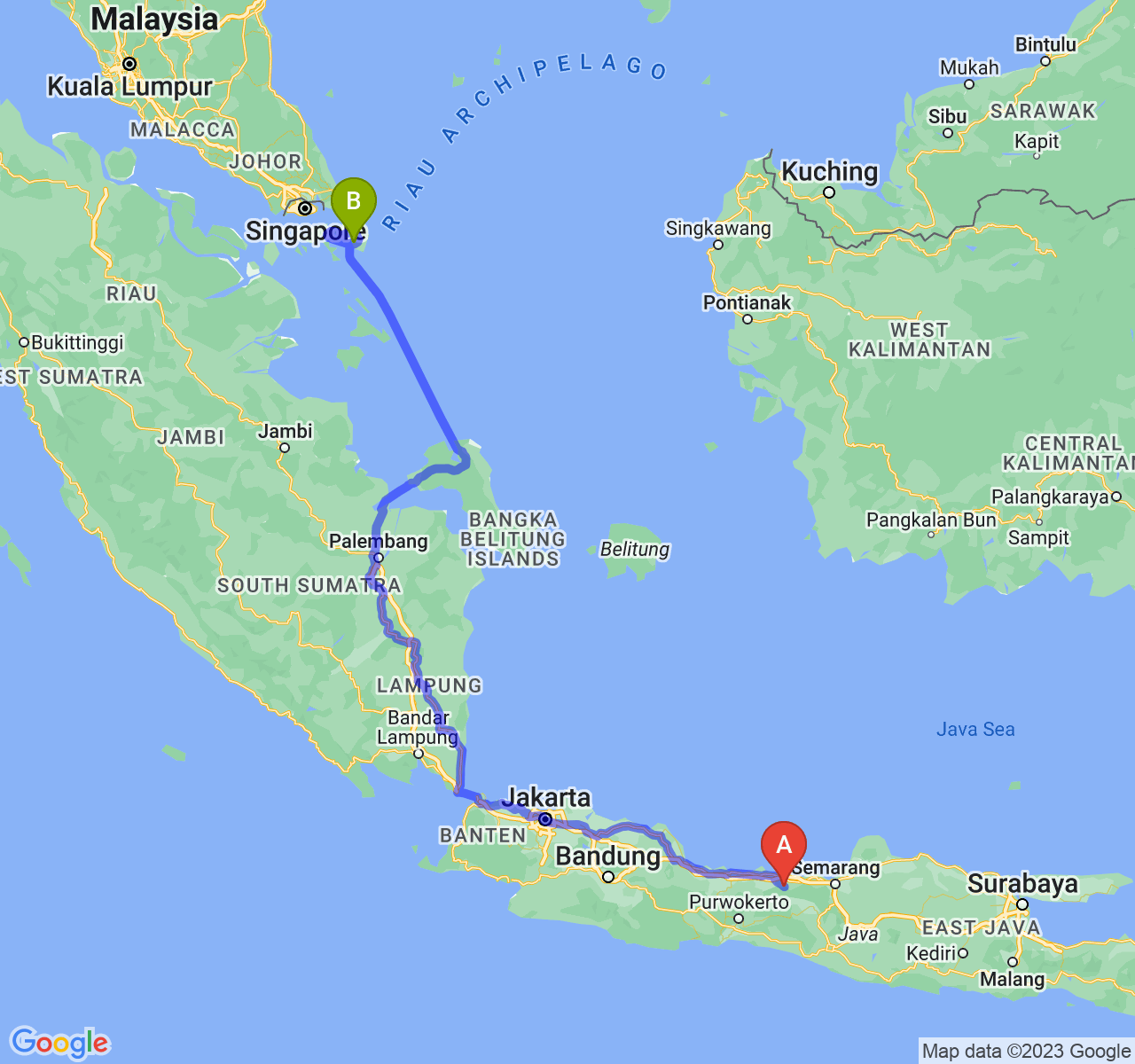 rute perjalanan Kab. Batang-Kota Tanjungpinang