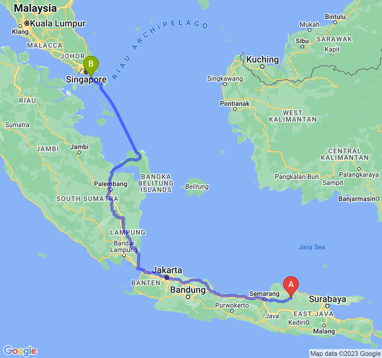 rute perjalanan Kab. Blora-Kota Batam