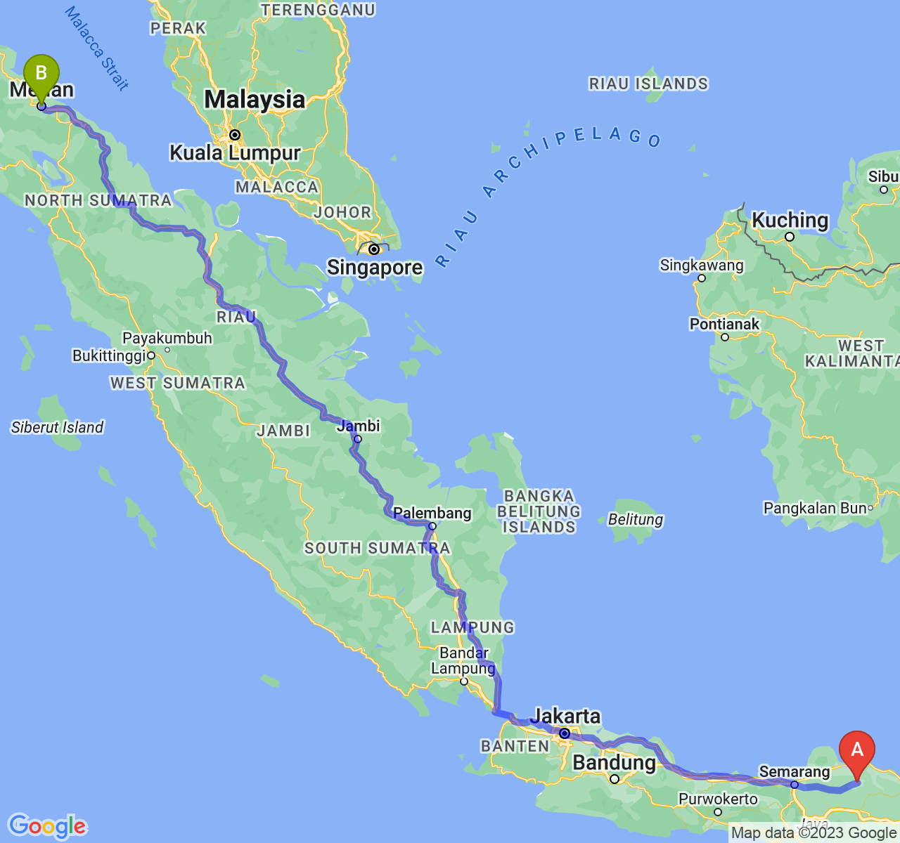 rute perjalanan Kab. Blora-Kota Medan