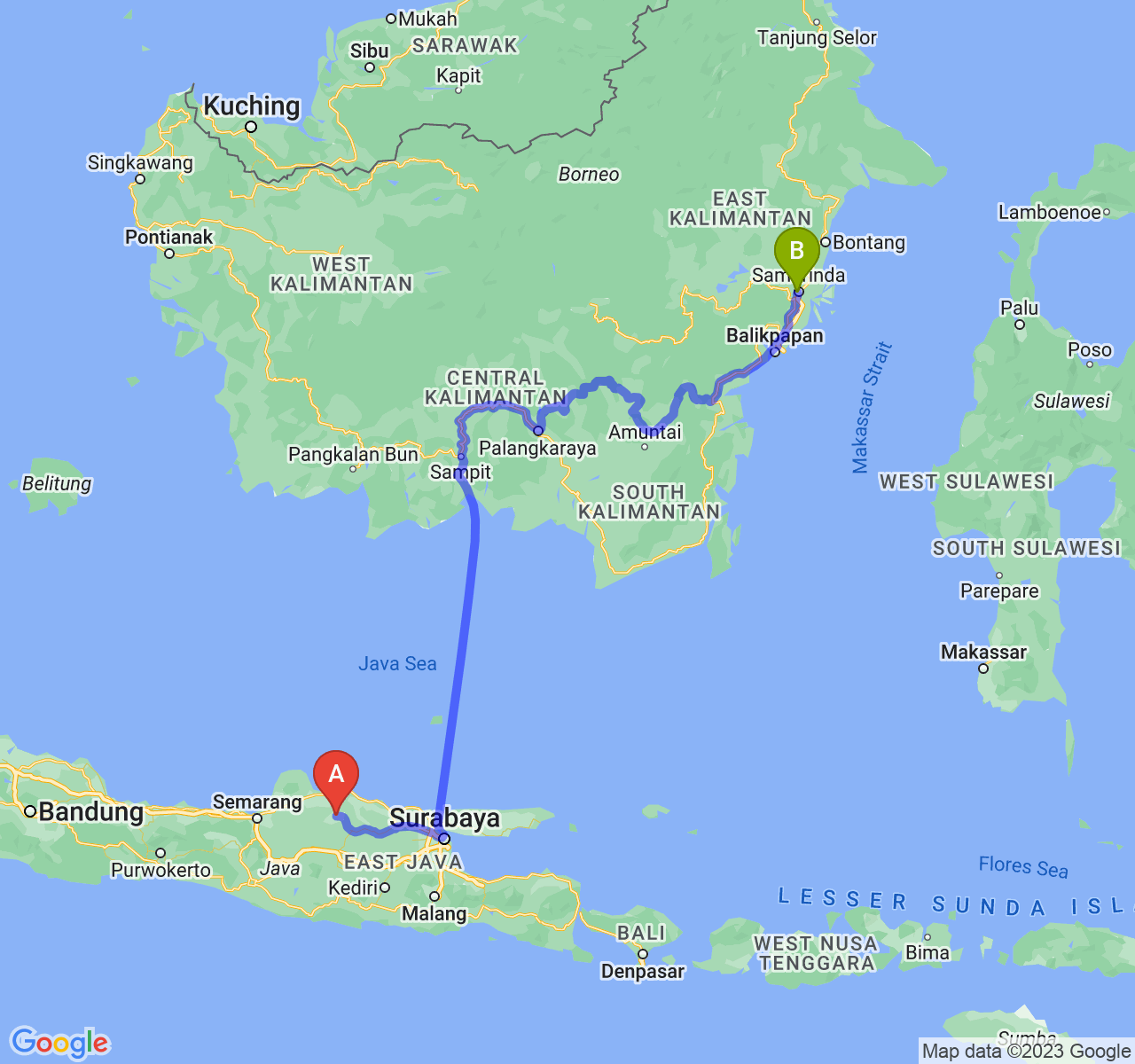 rute perjalanan Kab. Blora-Kota Samarinda