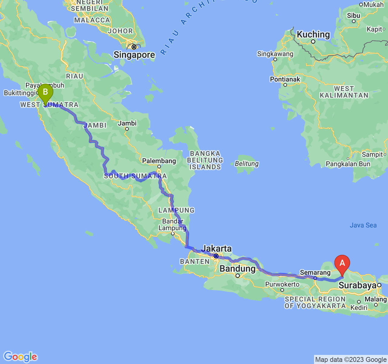 rute perjalanan Kab. Blora-Kota Solok