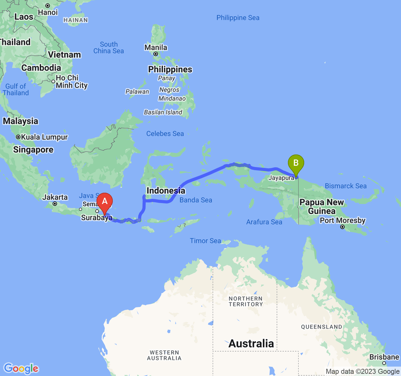 rute perjalanan Kab. Bondowoso-Kota Jayapura