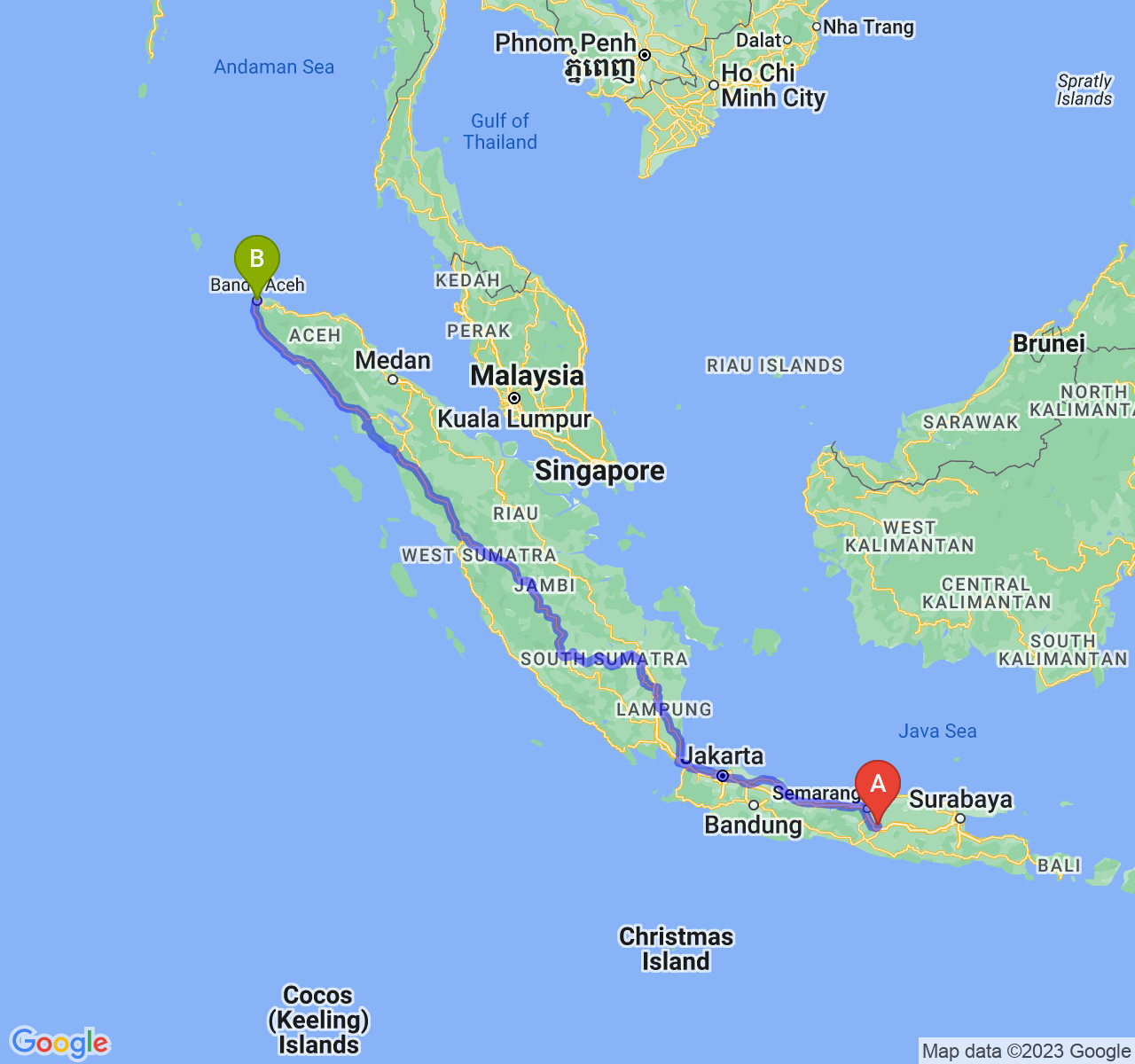 rute perjalanan Kab. Boyolali-Kota Banda Aceh