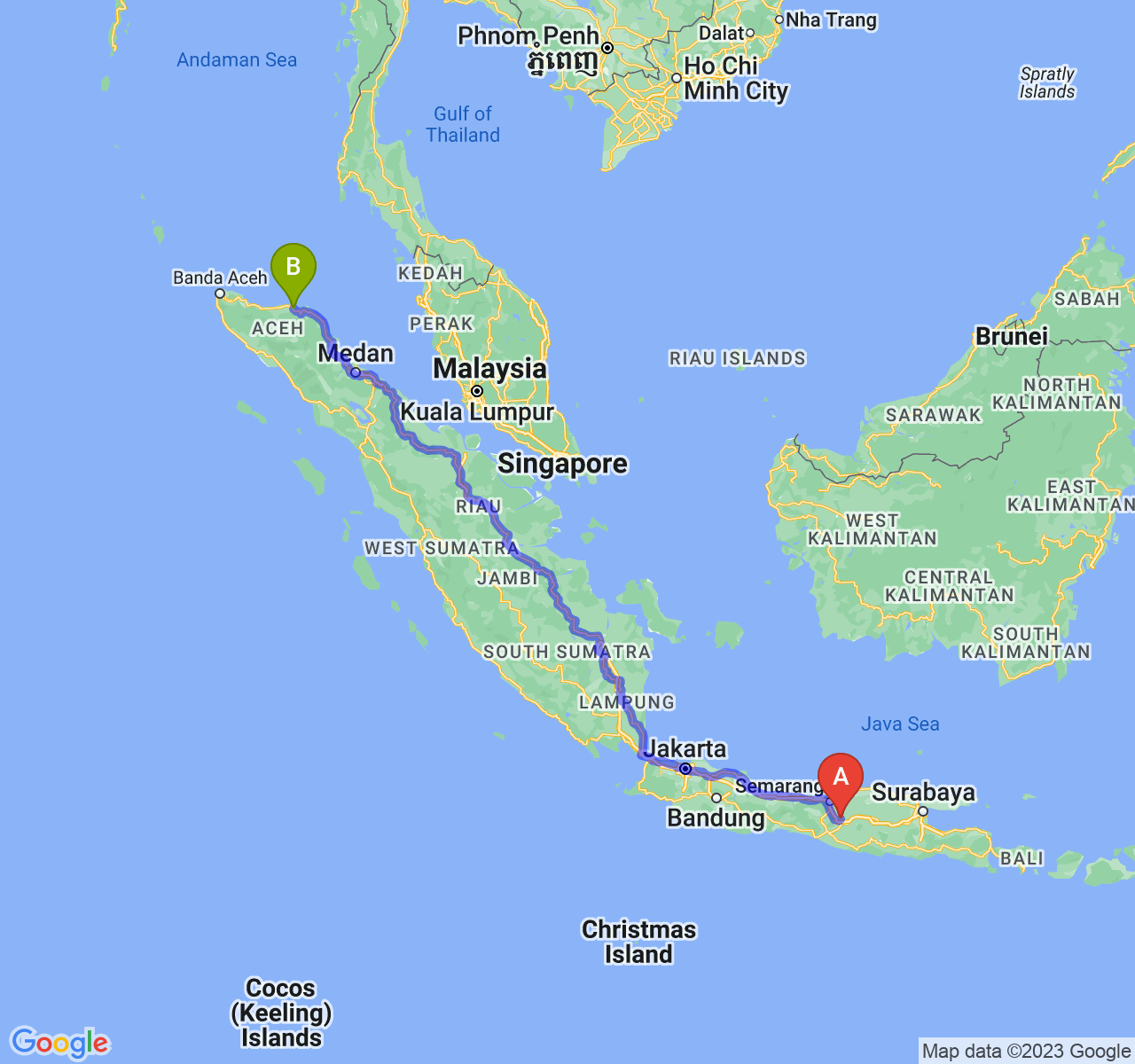 rute perjalanan Kab. Boyolali-Kota Lhokseumawe