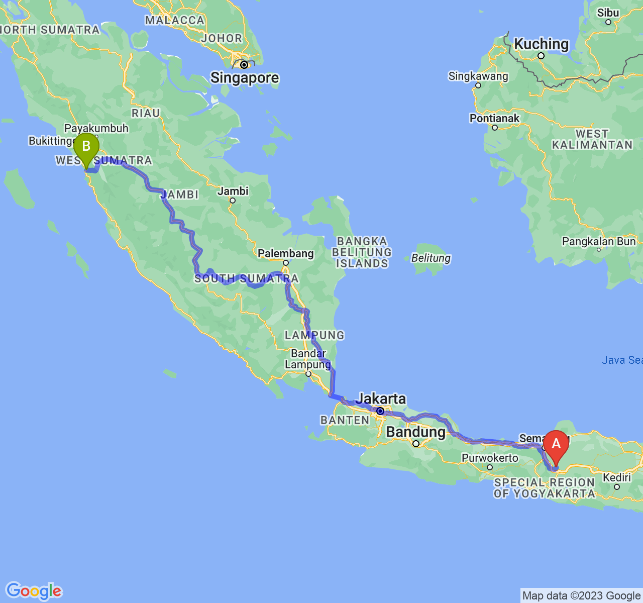 rute perjalanan Kab. Boyolali-Kota Padang