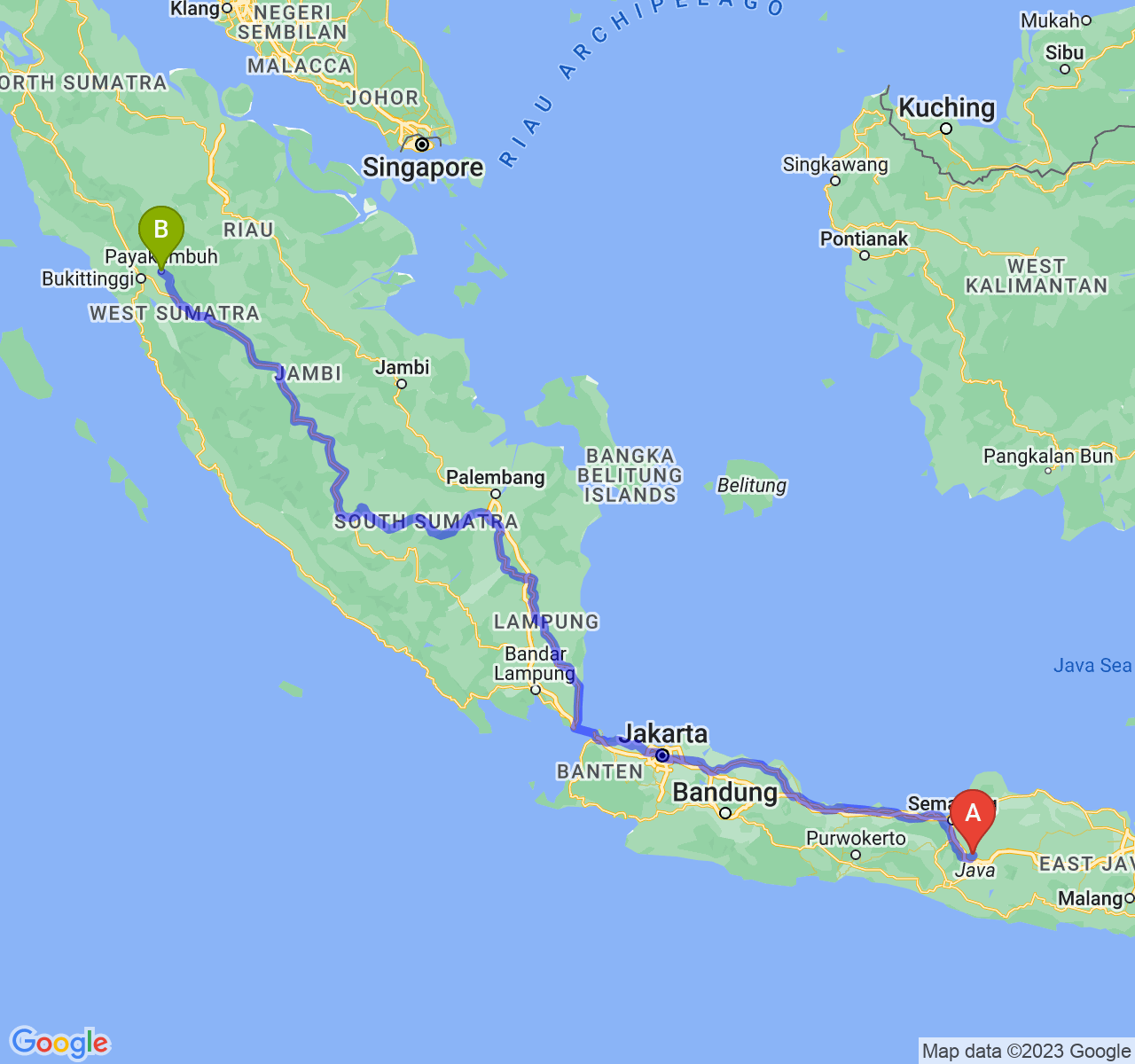 rute perjalanan Kab. Boyolali-Kota Payakumbuh